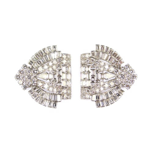 Pair of Art Deco diamond arch clip brooches by Cartier, London c.1935,